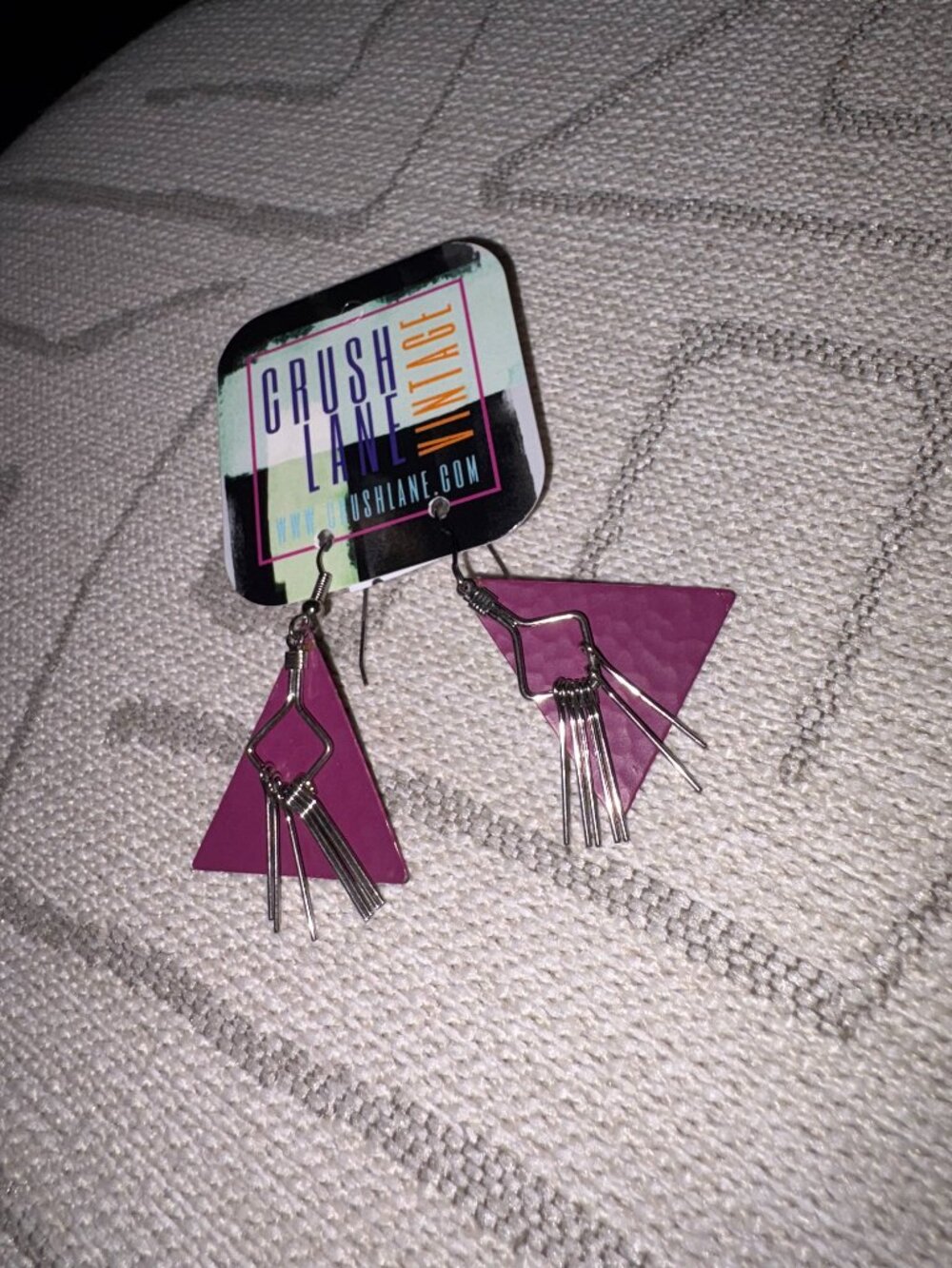 Vintage 80s Fuchsia and Silver Enamel Dangle Earrings